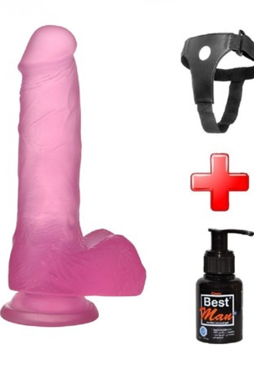 17,5 cm Belden Bağlamalı Şeffaf Realistik Damarlı Vantuzlu Pembe Dildo Penis