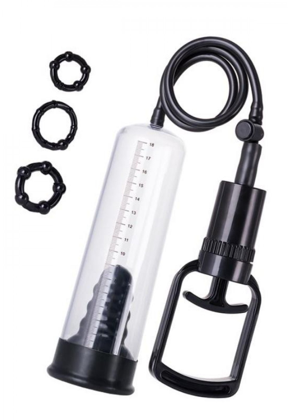 3 halkalı Penis Pompası PVC Şeffaf 20,5 cm