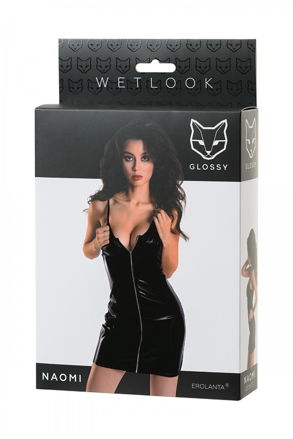 Glossy Parlak Naomi Elbisesi Wetlook malzemeden, Siyah, M
